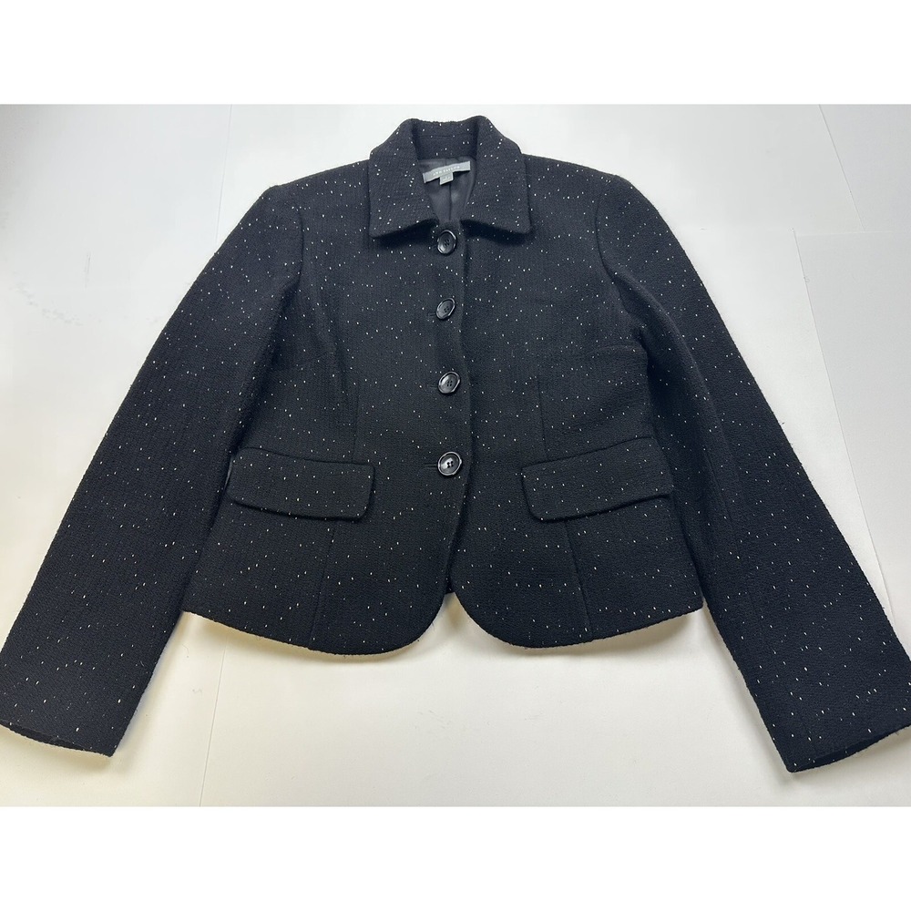 ANN TAYLOR Women's Size 4 Suit Jacket Blazer Coat Black Tweed Wool Blend